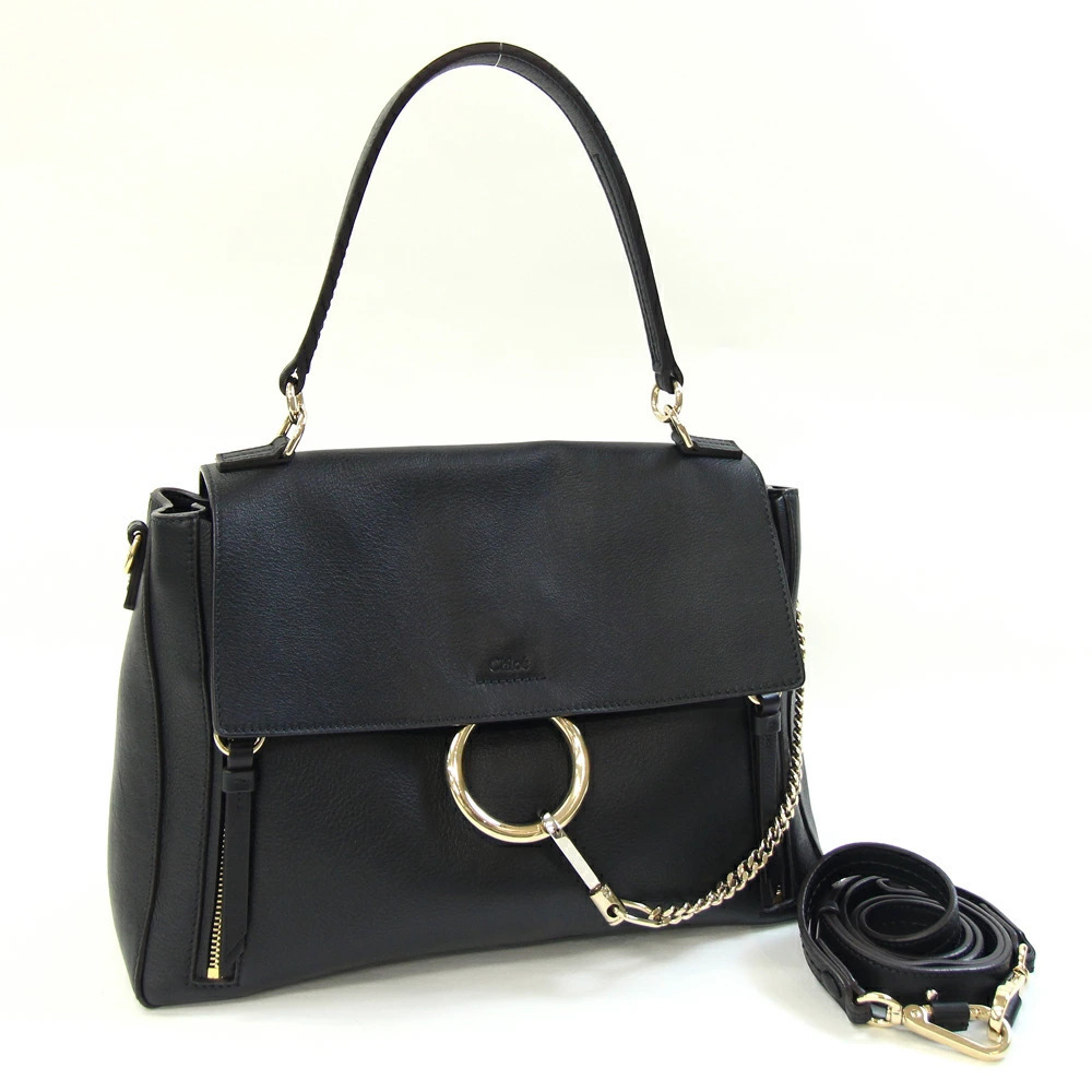 Chloe Faye Day Handbag Black Leather Shoulder Bag One Handle Chain